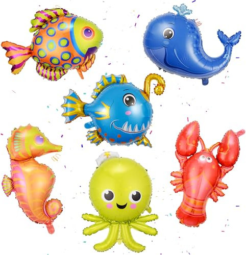 Meerestiere Folienballon Unterwasserwelt Luftballons Deko-XXL Wal, Seepferdchen, Hummer, Tropischer Fisch, Oktopus und Laternenfisch Folienballon für Kinder Geburtstag Ozean Party Meerestiere Deko