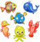 Meerestiere Folienballon Unterwasserwelt Luftballons Deko-XXL Wal, Seepferdchen, Hummer, Tropischer Fisch, Oktopus und Laternenfisch Folienballon für Kinder Geburtstag Ozean Party Meerestiere Deko