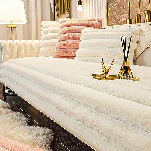 LINGKY Sofabezug Ecksofa L Form Kaninchen Plüsch Sofa Überzug Couchbezug Sofa/Couch Wurfdecke Eckcouch 3/2/1 Sitzer Sofaschutz Sofaüberwurfe Sofaschoner rutschfest Hund Katze (Creme,70x180cm)