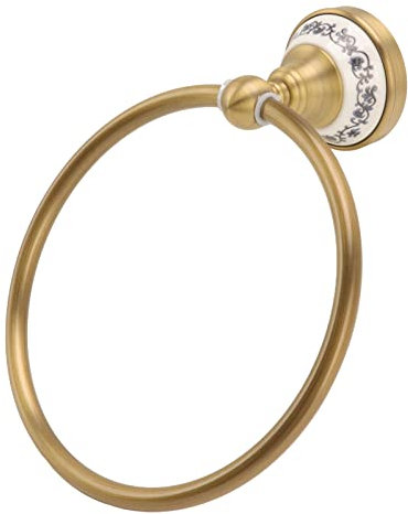 Tissting Anello per Asciugamani da Bagno in Ottone Montato Parete con Decalcomania in Porcellana Bianca e Blu Gancio per Asciugamano Antico Porta Asciugamani in Ottone per Il Bagno Vintage Home Decor