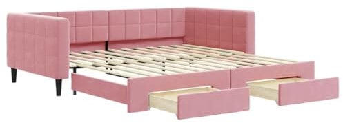 vidaXL Tagesbett, Ausziehbar Schlafsofa mit Schubladen Matratzen, Bettsofa Gästebett für Schlafzimmer Wohnzimmer, Sofa Bett Ausziehbett, Rosa 100x200 cm Samt