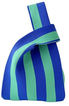 Anopo Damen Geknotete Gewebte Tasche Klein Gehäkelt Handtaschen Niedlich Ästhetisch Blume Portemonnaie Handgelenk Tasche Gestrickt Mode Tragetasche Streifen2 Blau Grün