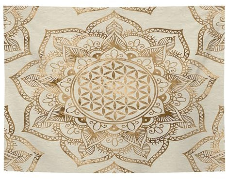 Wandteppich Beige Golden Mandala Wandtuch Home Deko Wandbehang für Schlafzimmer Wohnzimmer Wohnheim Wandteppich Aesthetic Tapestry Wandkunst Wand Teppiche (100x75cm)