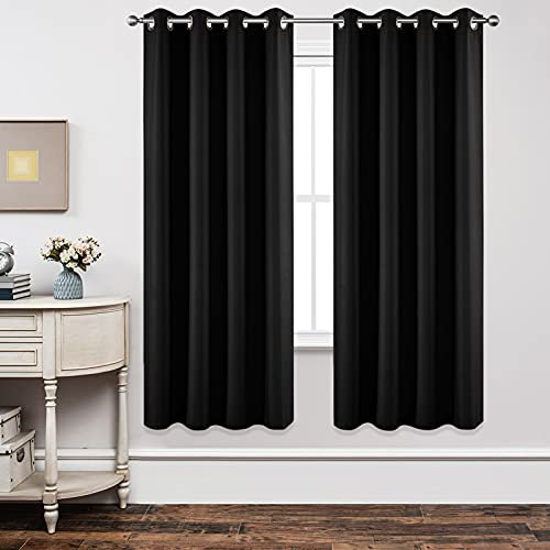 Joydeco Blackout Curtains for Bedroom 55 x 68 Inch, Eyelet Thermal Insulated Energy-saving Drapes for Room Darkening Light Filtering, Long Window Treatments 68 Inch Drop, 2 Panels - Black