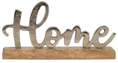 LB H&F Schriftzug Home Deko Schrift Holz Metall Silber Buchstaben zum hinstellen Alu Zuhause Natur (Home)