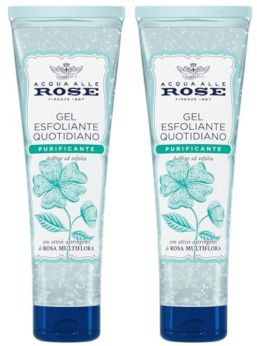 2x Acqua Alle Rose, Gel Esfoliante Quotidiano, Purificante, Deterge ed Esfolia, Con Attivi Astringenti Di Rosa Multiflora 150ml