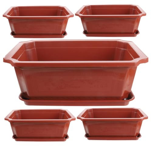 VANZACK Lot De 5 Grands Pots De Fleurs avec Bacs De Drainage Bonsaï en Plastique pour Balcon