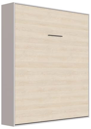 SMARTBett Schrankbett M1 160x200 Vertikal Grau/Kaiserberg Eiche inkl Taschefedernmatratze