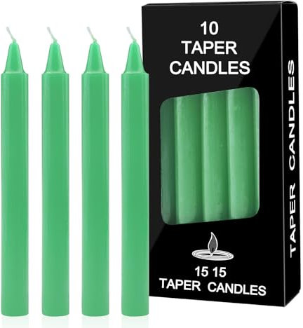 Bolosa 10 Stück Stabkerzen Grün, Spitzkerzen, Lange Kerzen, Stabkerze, Lange Brenndauer, Geeignet für Bankette, Partys, Familienessen, 15x1,5cm