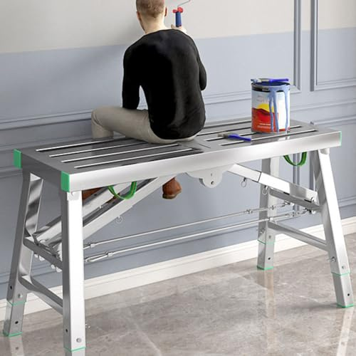 XBDLYQBD Adjustable Work Platform With 400 Kg Duty Rating, Portable Multipurpose Folding Scaffolding Work Platform Scaffold Tower Ladder Stool Bench Adjustable Height