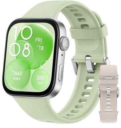 HUAWEI Watch FIT 3 Grün+Extra Strap Moon Weiß, Bluetooth Anrufe, GPS, Smartwatch, Aluminum Case, iOS&Android, 1,82 AMOLED-Display, Bis zu 10 Tage Akkulaufzeit, Gesundheits&Fitness-Management