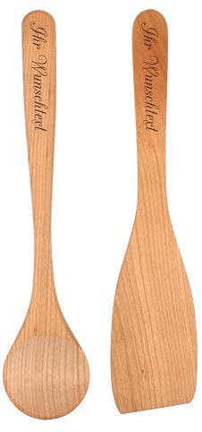 Dekolando Wooden Spoon and Spatula Personalised with Name - Wooden Spoon for Cooking - Cherry Wood Kitchen Aid Wooden Cooking Spoon Cooking Set Engraved Country House