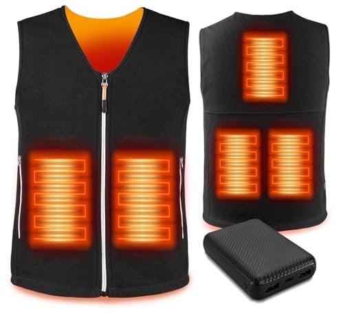 Heated Gilet for Men Women with Power Bank Heated Vest Jacket Fleece V Neck Body Warmer with 5 Heating Zones, 3 Heating Levels for Fishing Camping M