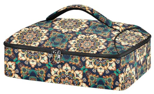 JUMBEAR Schöner isolierter Auflaufform, Retro-Mandala-Muster, für heiße oder kalte Speisen, geeignet für Abendessen, Party, Camping