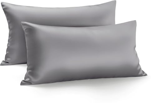 Zenssia Luxus Satin Kissenbezug 40x80, 2er Set, Dunkelgrau | Weich wie Seidenkissenbezug, Haar- und Hautpflege, reduziert Reibung & Falten, verdeckter Reißverschluss