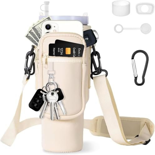 AIROLDI Bolsa para Stanley Cup de 1,2 l/40 oz Stanley Cup, accesorios para botella de agua, bolsa de transporte con compartimento para teléfono móvil, mosquetón y correa de hombro ajustable, para