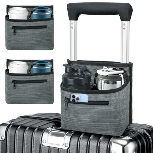 WRINGKIT 2 Pack Luggage Cup Holder for Suitcases, Free Hand Drink Carrier | Portable Travel Cup Holder Caddy, Suitcase Drinks Beverage Holder, Travel Carry-On Accessories Gifts for Flight Travelers
