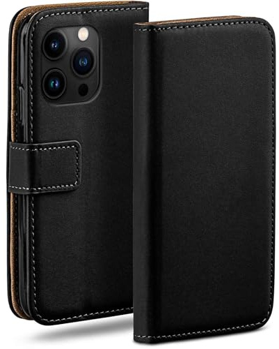 moex für iPhone 16 Pro Hülle mit Kartenfach, Handyhülle klappbar 360 Grad Schutzhülle, PU Leder Handytasche iPhone 16 Pro Klapphülle Flip Case, Schwarz