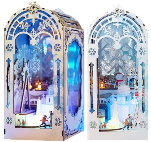 TOPBSFARNY SL30 Kit de serre-livres miniature en bois 3D pour coin de livre avec lumière LED pour adultes