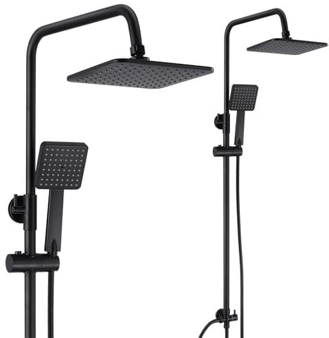GOYOXOKY Colonne de Douche avec Mitigeur Monocommande, Hauteur RéGlable Ensemble de Douche, 4 inch Douchette et 8 inch Pommeau de Douche Ensemble de Douche pour Salle de Bain, Noir