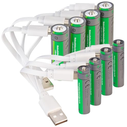 tka Köbele Akkutechnik Batterie aufladbar: Gemischtes Akku-Pack: 4X AA (1.950 mWh) / 4X AAA (600 mWh), USB-C (Akku mit USB-Anschluss, Typ AA mit Ladefunktion, wiederaufladbare)