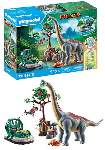 PLAYMOBIL | Dinos | Brachiosaurus-Begegnung mit Luftkissenboot | Dino Spielset | Dinosaurier Abenteuer für Kinder ab 4 Jahren | 71819