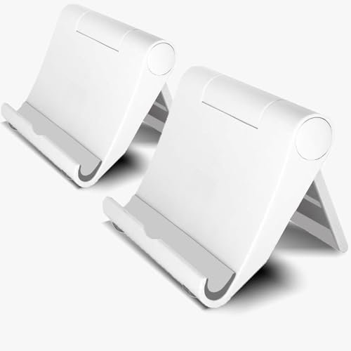 UNILECON Universeller Verstellbare Faltbarer Handy Ständer - 2 Pack Weißer Handy Halterung,Höhenverstellbar, Multi-Winkel, Kompatibel mit 4-13 Zoll Smartphones & Tablets