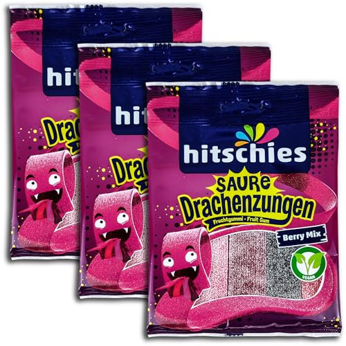 3 er Pack hitschies Saure Drachenzungen Berry Mix vegan 3 x 125g Fruchtgummi
