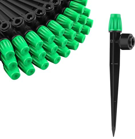 Kalolary 30PCS Drip Irrigation Emitters - Quick Connect Adjustable 360 Degree Misting Drippers, Watering System Accessories Fit for 1/4 inch Irrigation Tubing Dripper Sprinkler for Garden House(Green)