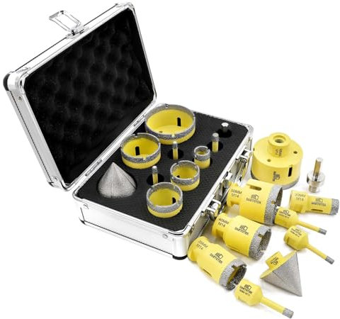 Punta per Trapano Diamantata 10pz - 8pz 6/6/8/20/35/40/50/68mm Sega a tazza M14, fresa smussatrice da 50mm, adattatore da M14 a esagonale per ceramica, porcellana, piastrelle, marmo, granito