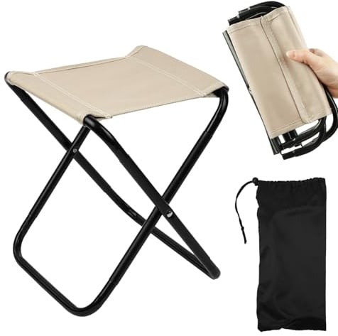 OFFCUP Taburete Plegable Portátil, Carga 120 kg, Pequeño Taburete Plegable Caza para Exterior con Bolsa de Transporte, Mini Silla Plegable Camping para Acampar Senderismo Caza Picnic Viaje (Caqui)