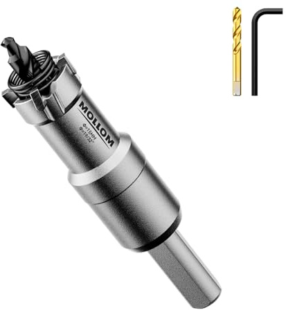 Mollom 19/32 (15mm) Sierra Corona Carburo Resistente con 2 Brocas Piloto | Cortadores de Agujero Grado Industrial para Acero Inoxidable, Acero Suave, Hierro, Cobre, Latón y Aluminio, Plástico