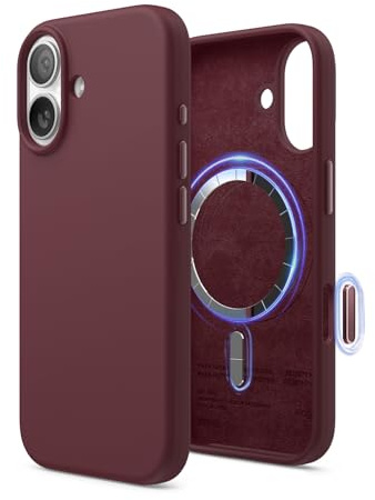 elago Magnetische Silikon Hülle für iPhone 17 | Kompatibel mit Kamerasteuerung Capture Button, Kompatibel mit MagSafe, Premium Silikon Handyhülle, stoßfest (Burgunderrot)