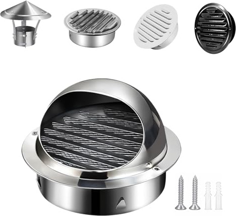Küche Lüftungsgitter Edelstahl Abluftgitter Bad Wetterschutzgitter Außen Abdeckung 100mm 150mm 160mm 200mm Ablufthaube mit Schrauben Und Dübel(Hemispherical Silver,150mm)