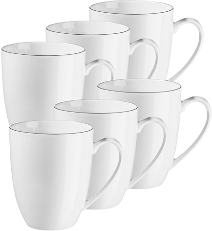 MÄSER Serie Felise, Kaffeebecher Set 6-teilig aus Porzellan – 6 Becher 40 cl – Weiß mit schwarzem Rand