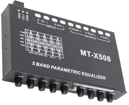 Domary Car Audio Equalizer, Einstellbarer 5-Band-Grafik-Equalizer, Crossover-Verstärker, Präzise Abstimmung für Optimale Klangqualität mit Einfacher Installation und Bedienung, Ideal