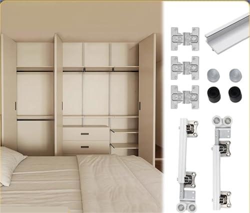 Kit de herrajes para puerta de granero, Puerta corrediza plegable de metal con riel superior, sin inferior, polea colgante, herrajes for armario ropero(D)
