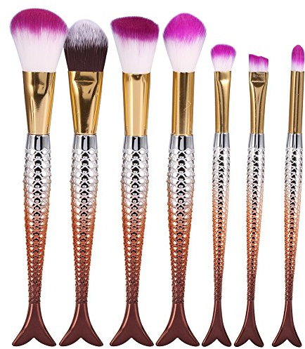 TARSHYRY Ensemble de Pinceaux de Maquillage Professionnels 7 Pièces en Fibres Synthétiques, Kit de Pinceaux de Contour en Poudre en Queue de Poisson pour Débutants et Maquilleurs (1)
