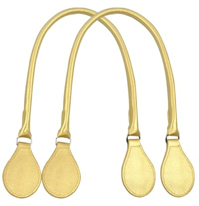 Neu 1 Paar Runde O Bag Tasche Lange Kurze Ledergriffe mit Tropfen Befestigungen Hand-Schultergurte für Classic Mini Obag (Golden,Länge: 68cm)