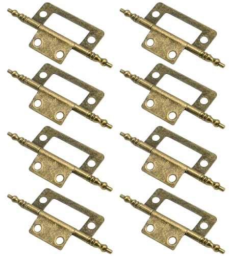 MospdyGear 8 Pcs Antique Brass Flush Hinges, 2 inch Heavy-Duty Steel Hinges | for Cabinets, Doors, and Furniture