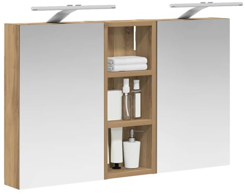 vidaXL Badezimmerschrank-Set 3 pcs 80 x 10,5 x 50 cm Holzwerkstoff, Badezimmer-Schrank, rechteckiger LED-Spiegel, moderner Wand-Organizer, praktischer Platzsparer