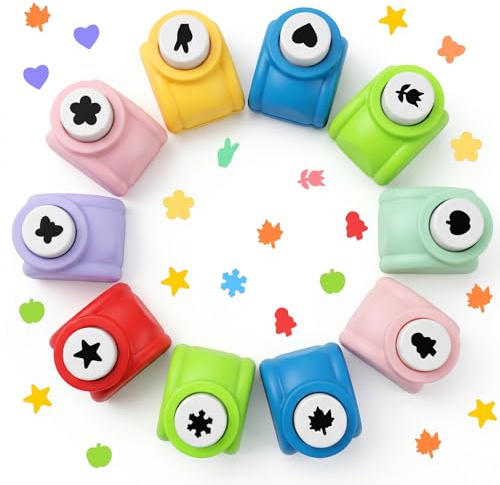 Quilax Motivstanzer Set, 12 Stück Mini Papierstanzer Ausstanzer, Bastelstanzer, Motivlocher Verschiedene Formen Kreis Stern Herz, für Scrapbook, Karten, Basteln Geschenkanhänger, DIY Papier Handwerk