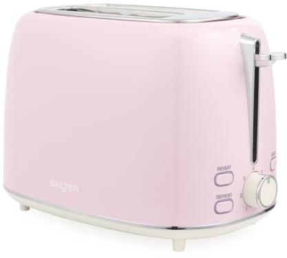 Salter Pink Retro Toaster, 2 Slice, 930 W, 7 Browning Levels | Defrost, reheat, cancel functions, Lift And Look check, self-centring guides, high lift eject, removable crumb tray