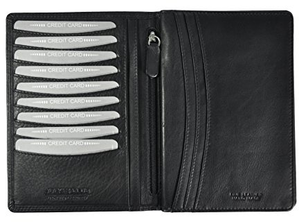 Jockey Club Leder Brieftasche Herren RFID Schutz – Geldbörse aus echtem Nappaleder, schwarz, viele Kartenfächer, Reisepassfach, hochwertige Handarbeit, Slim Wallet