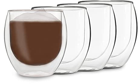 DUOS® Jumbo Latte Macchiato Gläser Set 4x410ml, Doppelwandige Gläser Latte Macchiato, Doppelwandige Kaffeegläser, Teegläser, Cappuccino Gläser Eiskaffee Gläser Thermogläser doppelwandig Espressotassen