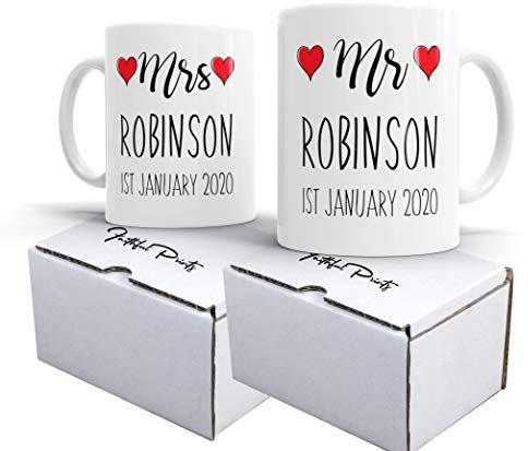Faithful Prints Personalised MR and MRS Coffee Mug Tea Cup Wedding Engagement Gift Set of 2 Mugs