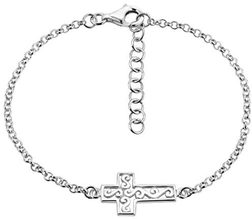 Nenalina Damen Armband Silberarmband 2mm Kreuz, 925 Sterling Silber, Damen-Schmuck Armkettchen Armbändchen mit Anhänger, Länge 18 cm + 3 cm Verlängerung 331092-000