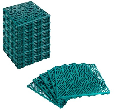 KCT 7 Pack - Green Garden Non Slip Interlocking Path Tiles - 35 Pieces Total Weatherproof Decking Boards