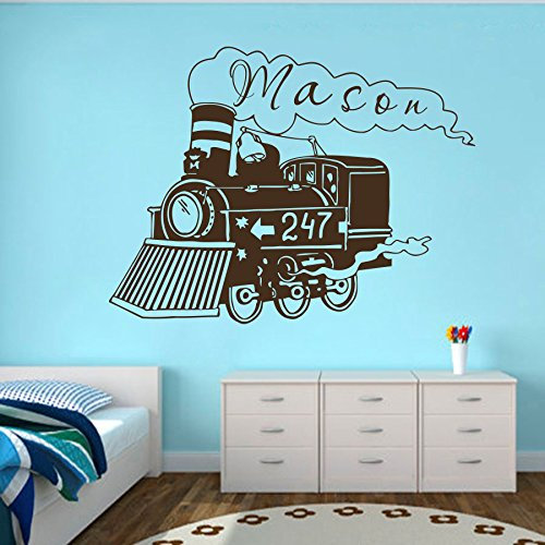 Vinyl Wandtattoo Zug Lokomotive mit Namen für Mädchen Junge Kinder Monogramm Eisenbahn Wandaufkleber Wandsticker Wanddekoration Fototapete Dekoration für Kinderzimmer Schlafzimmer Wohnzimmer M124