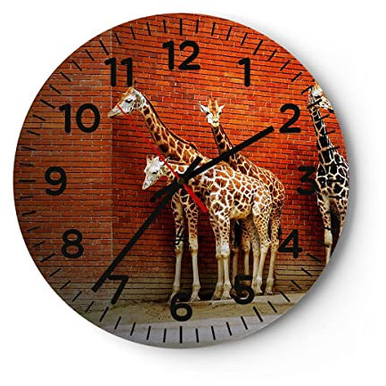 Modern Wanduhr Tiere Giraffen Zoo Familie 40x40cm Rund Groß Wand Uhr Glas Analog Zimmeruhren Küche Büro Wohnzimmer Glasuhr Wall Clock Dekoration Design Wanddekoration Küchenuhr C4AR40x40-2643